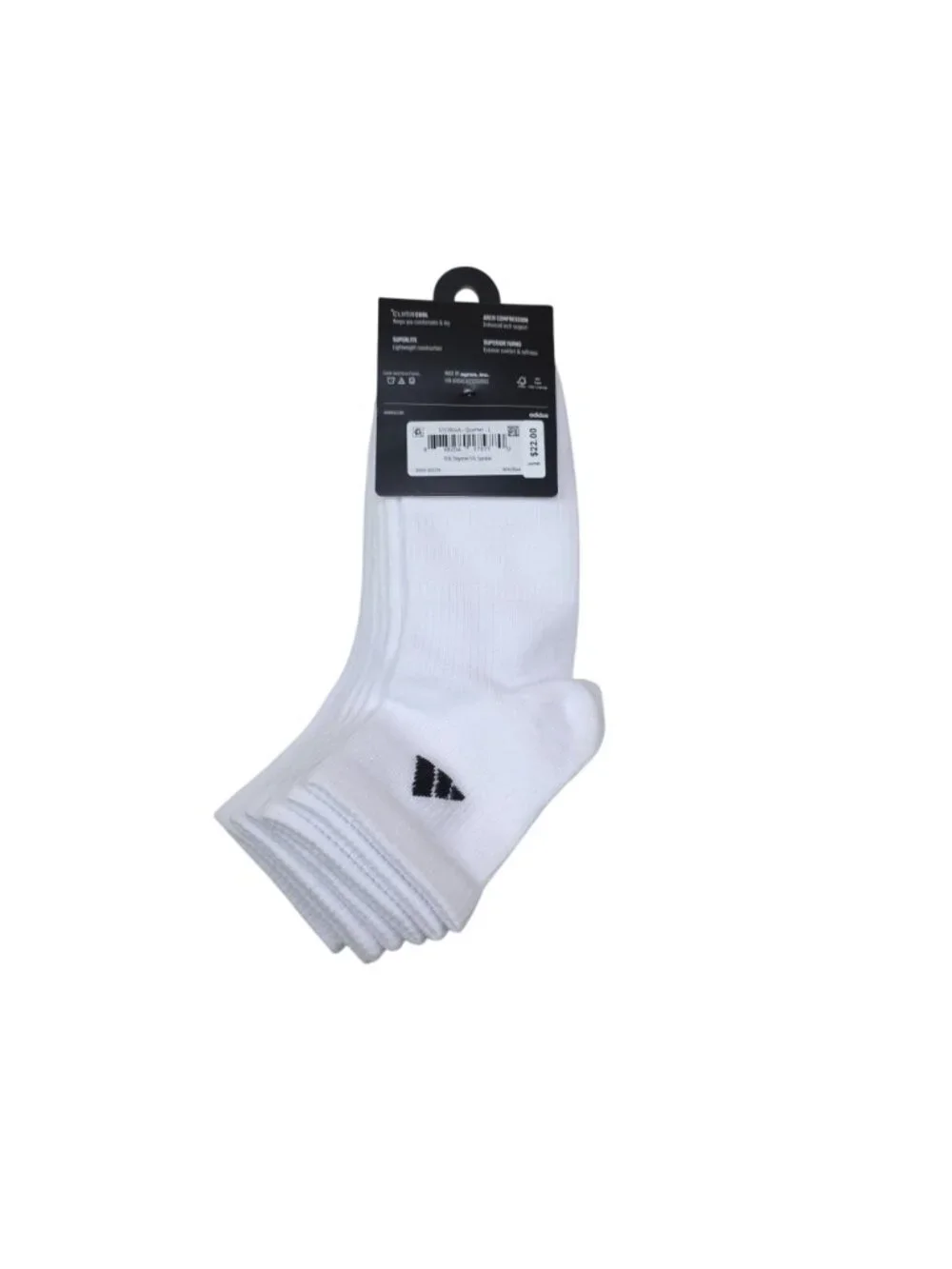 Adidas Mens Superlite ClimaCool Quarter Socks 6-Pack Arch Compression White